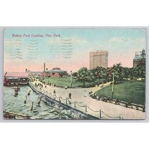 Battery Park Landing New York Vintage Postcard 1912 Green Stamp